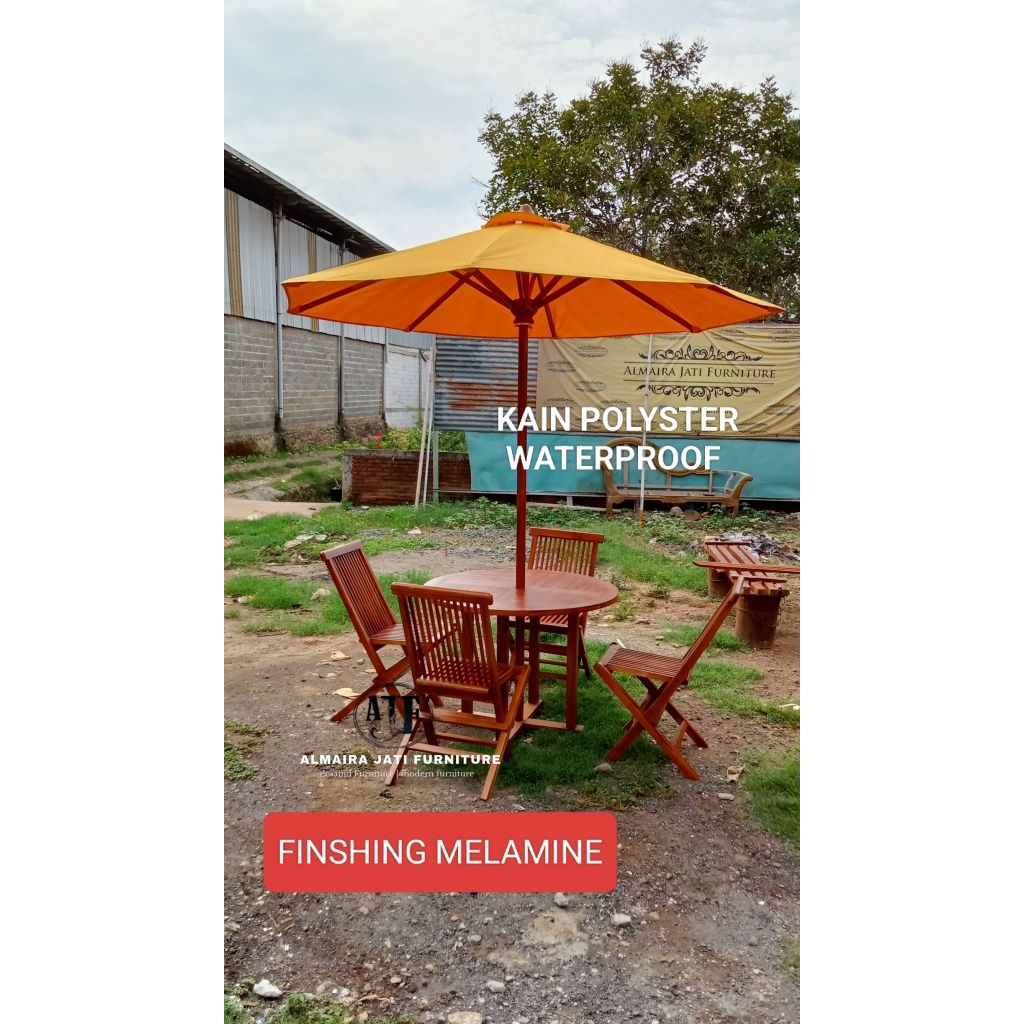 Set meja payung jati/tenda payung taman/payung cafe jati/meja taman kayu jati