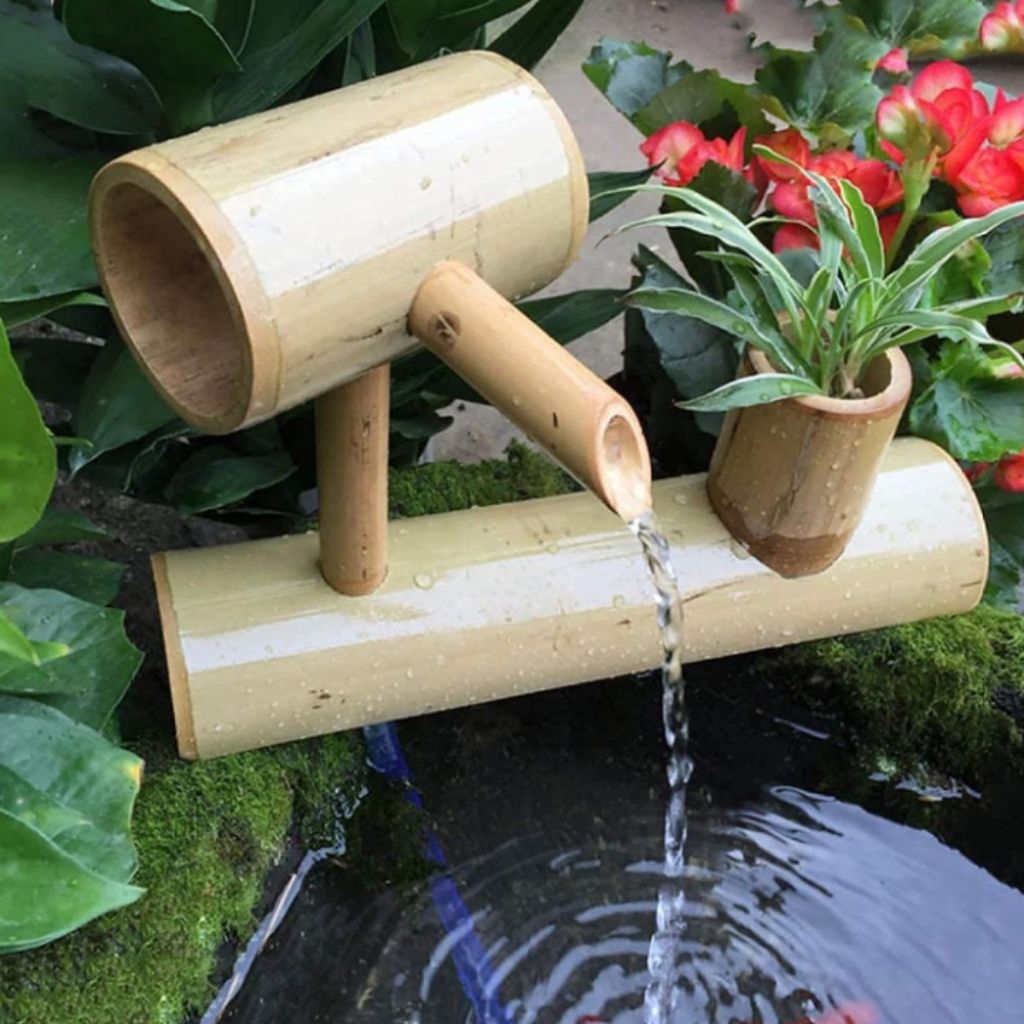 pancuran air bambu estetik hiasan kolam ikan