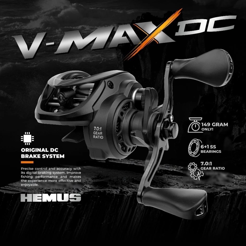 HEMUS V MAX DC Reel Pancing Baitcasting BC Buzzer Digital Control System Rasio Gigi 7.0:1 Bahan Sera