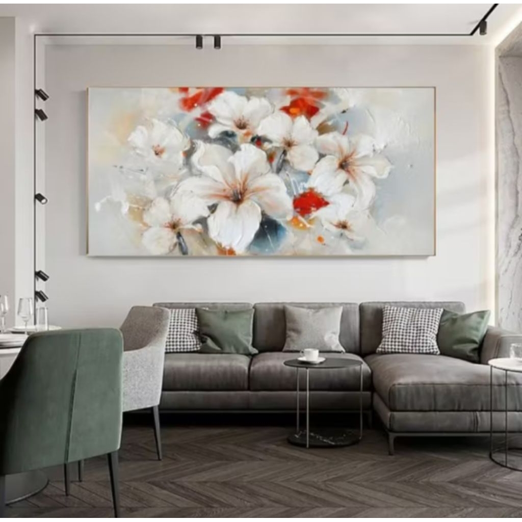 Lukisan Bunga Lily Tekstur Timbul Minimalis Hiasan Dinding Modern