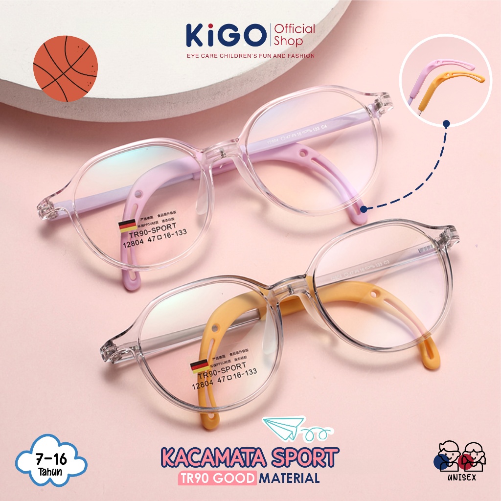 KIGO Kacamata Anak Stylish Anti Radiasi Frame Transparan TR-90 Warna Ceria 12804