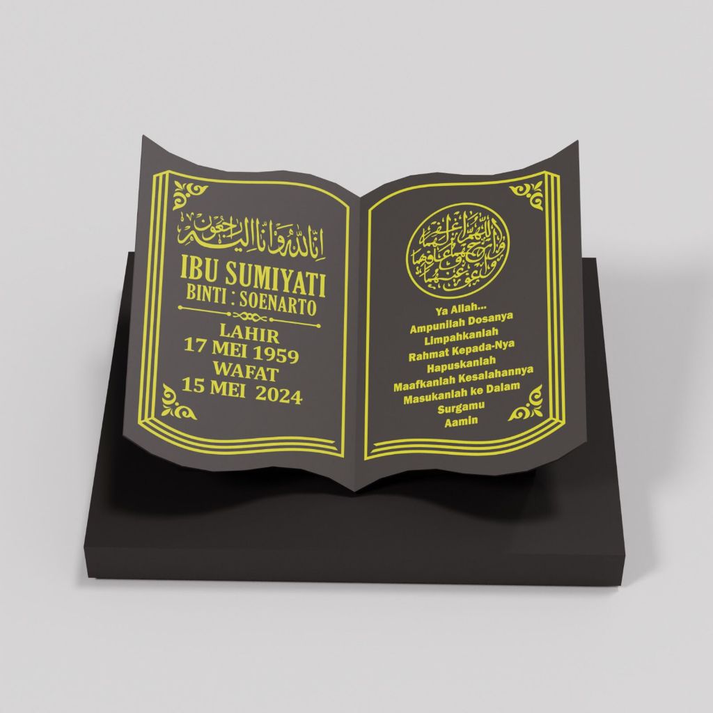 Batu Nisan Maesan Kijing Granit Makam Kuburan Tulisan Ukir Nama Custom Model Buku