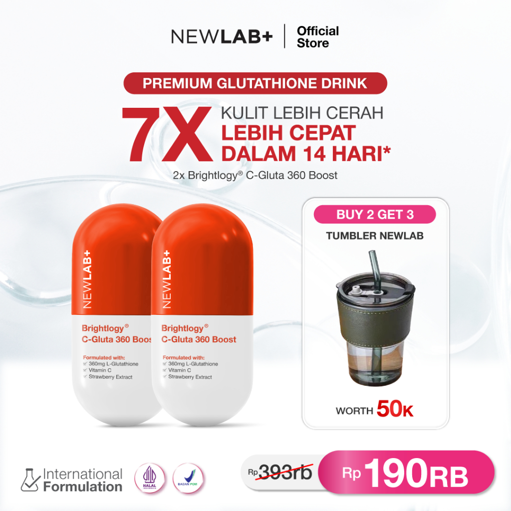 NEWLAB Paket 2 Box Brightlogy C-Gluta 360 Boost Free Tumbler | Suplemen Glutathione| Minuman Glutath