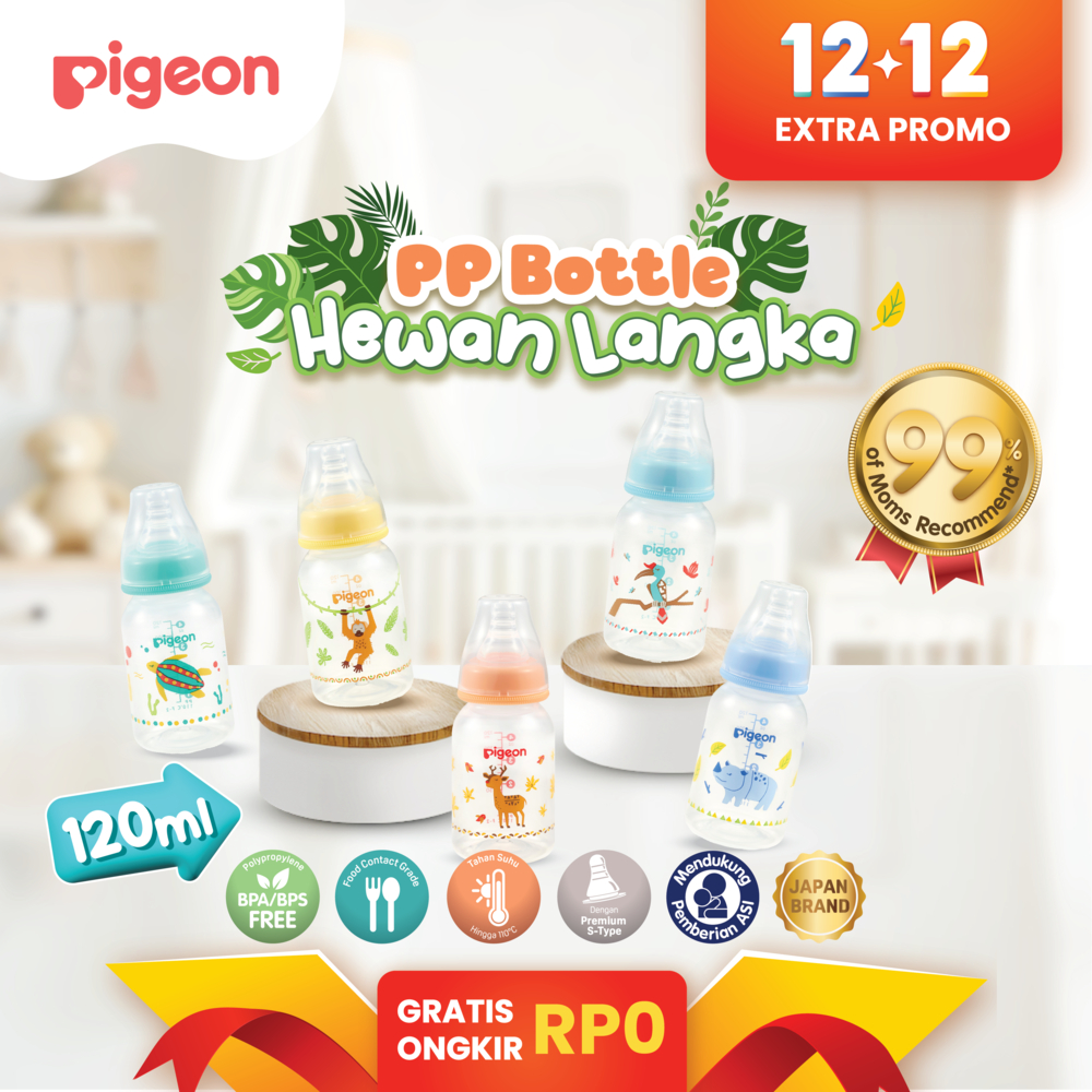 [PROMO 12.12] PIGEON Botol Slim Neck PP RP 120ml Hewan Langka w/S-Type Nipple Dot | Pilih Variasi | 