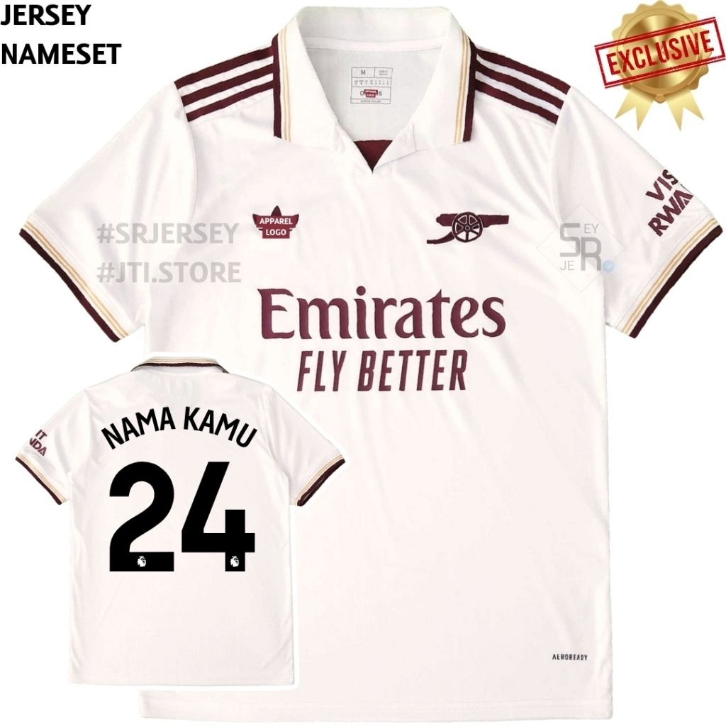 Jersey Arsnl 3rd 2025 2026 Putih Krem Cream Kerah Aeroready Fans Emirates Fly better Pasang Custom F