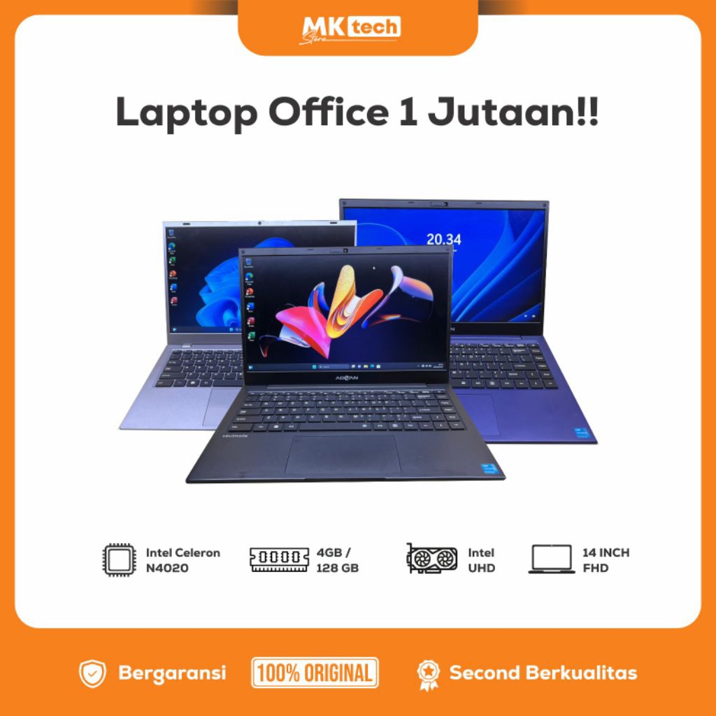 stock terbatas Laptop office 1 jutaan advan soulmate N4020 second berkualitas dan bergaransi