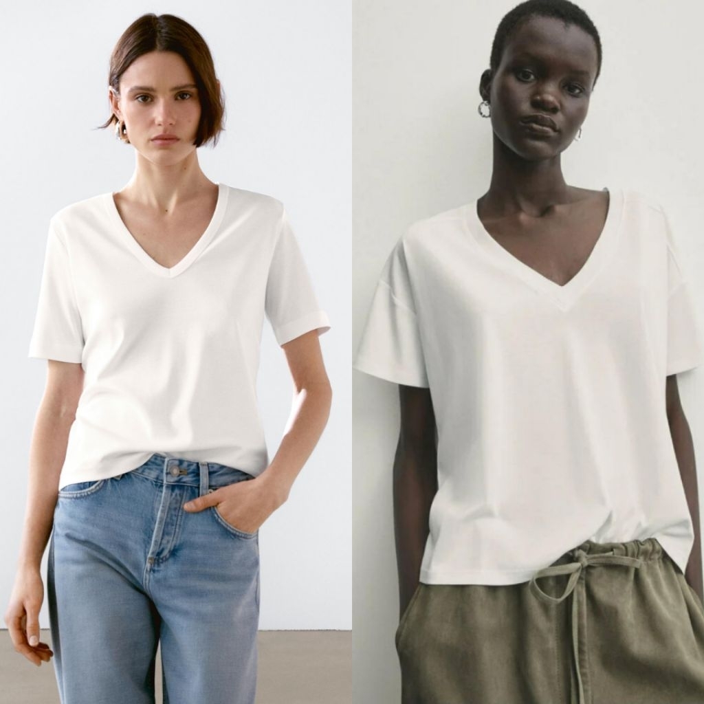 MASSIMO DUTTI KAOS V NECK WHITE BARU ASLI ORIGINAL