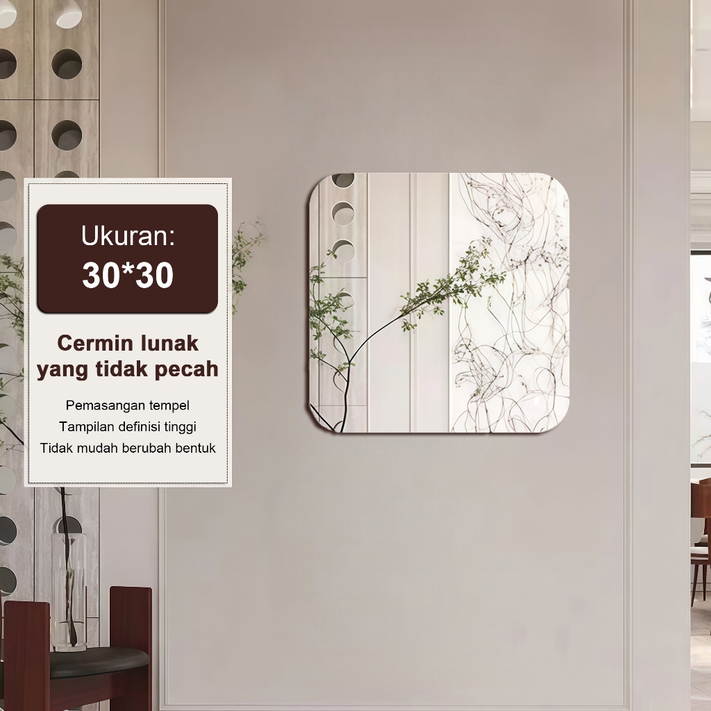 Weishi - Cermin 3D Akrilik Sudah Dengan Perekat Wallpaper Mirror Kamar Mandi Oval Plastik Kaca Satu 
