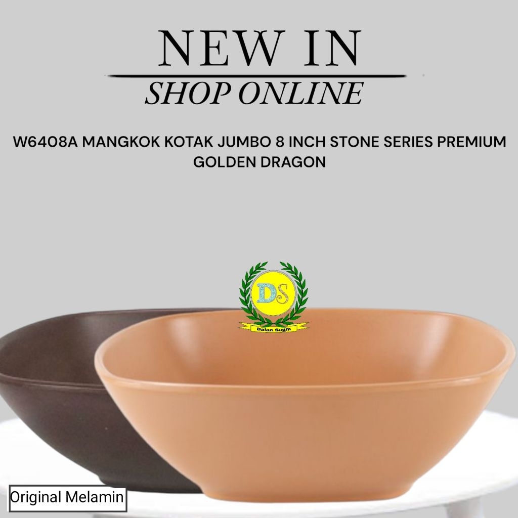 Original Melamin W6408A Mangkok Kotak Jumbo 8 Inch Mate Doff Stone Series Golden Dragon