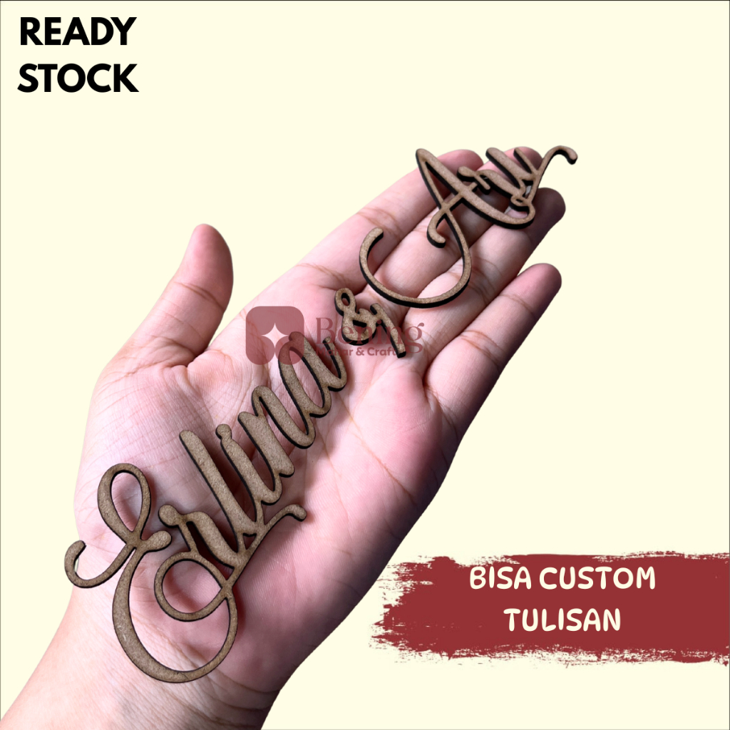 NAMA Kayu Custom dekorasi Mahar Laser Cutting | ukiran nama scarbook /box/nama couple sepasang kayu 