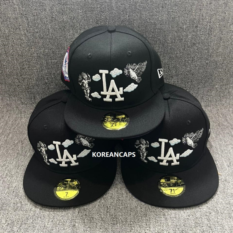 Topi Snapback Fitted LA Dodgers Stadium Olympic Black White Bordir Build Up Caps