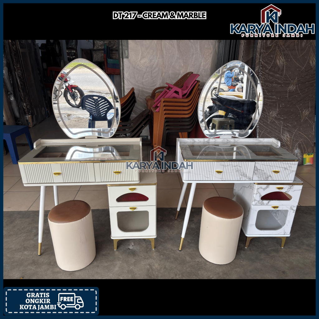 Meja Rias IMPORT GAIA DT 217 LED Cermin Lampu Dressing Table Putih Marble Modern Minimalis