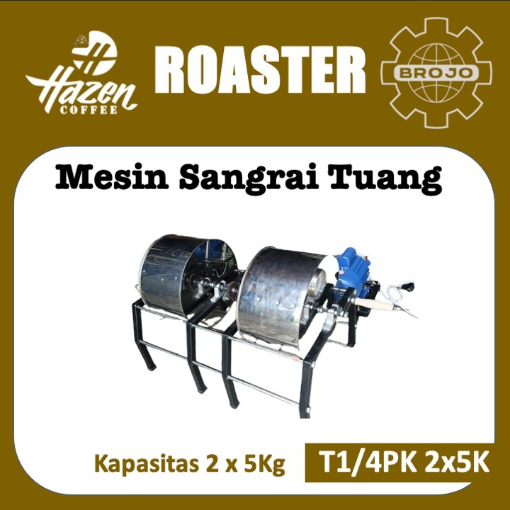 Alat sangrai Kopi (Coffee Roaster) Double Drum 2 x 5 x 7,5 x 10Kg Penggerak Dinamo Listrik 1/2PK