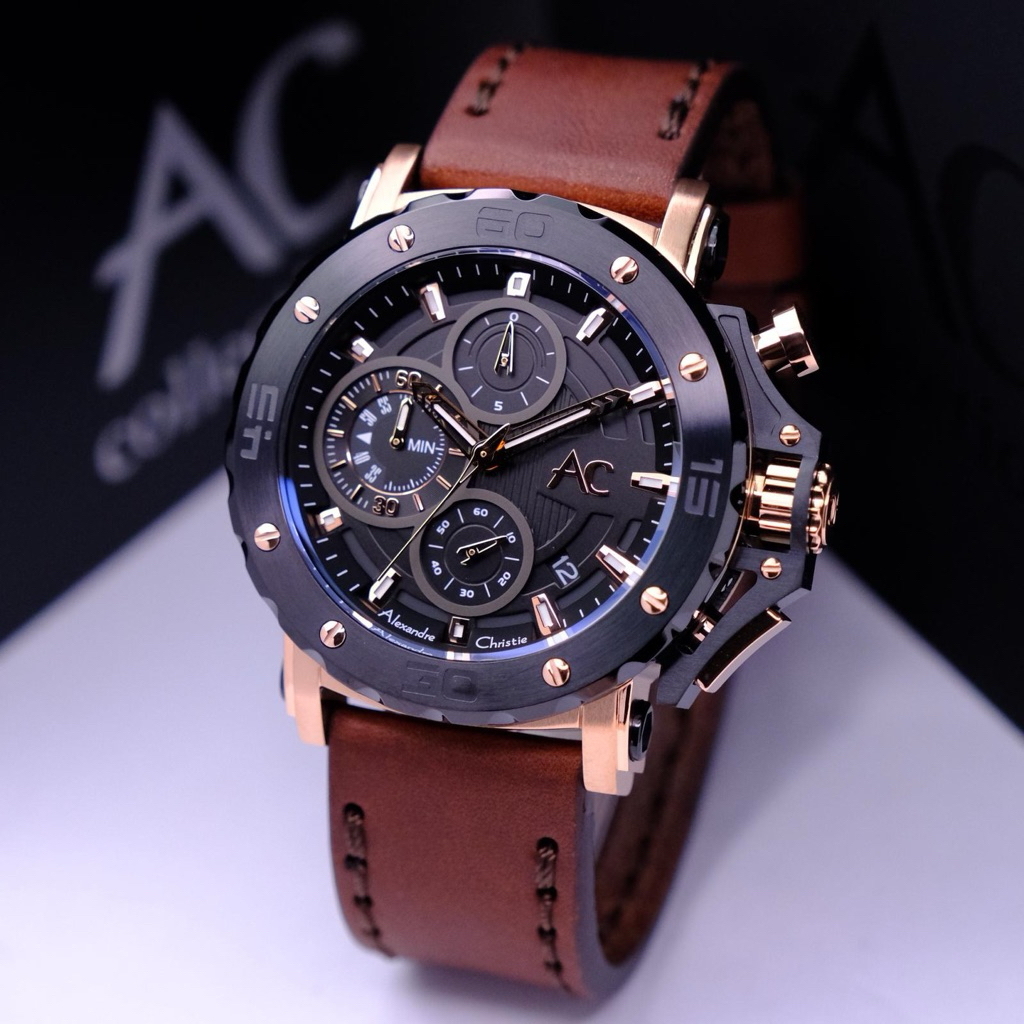 JAM TANGAN PRIA ALEXANDRE CHRISTIE AC 9205 AC9205 ROSEGOLD BROWN ORIGINAL
