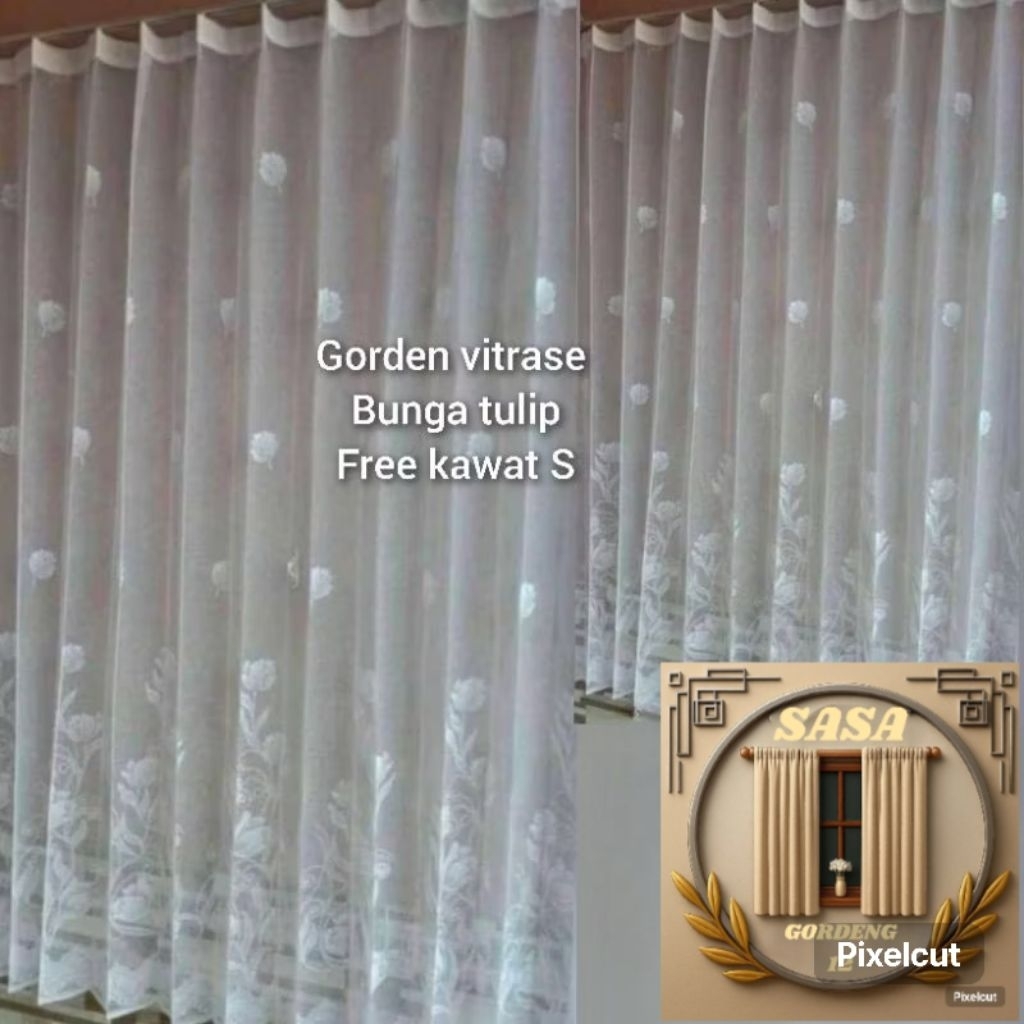 gorden vitrase polos motif bunga tulip daleman gorden model plisket cantolan kawat