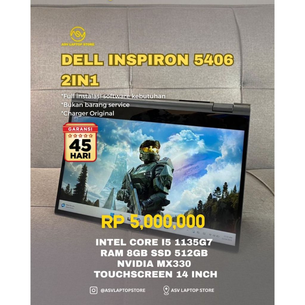 DELL INSPIRON 5406 CORE I5 1135G7 NVIDIA MX330 RAM 8GB SSD 512 TOUCHSCREEN LAPTOP 2 IN 1 ULTRABOOK F