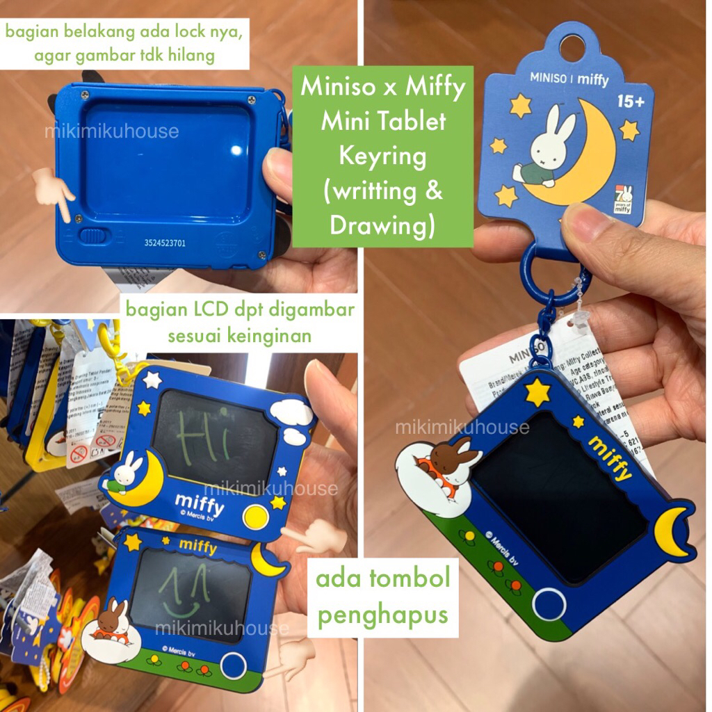 MINISO MIFFY LCD DRAWING WRITTING TABLET KEYRING MIFFY X MINISO MINI TABLET GANTUNGAN MIFFY KEYCHAIN