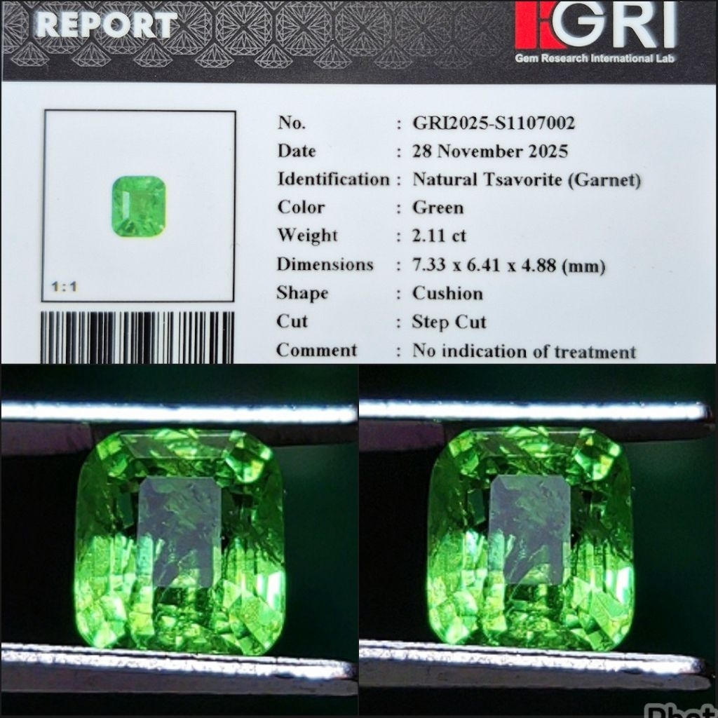 Natural Vivid Green Tsavorite 2.11 crt Hot item Green Garnet Memo GRI Lab