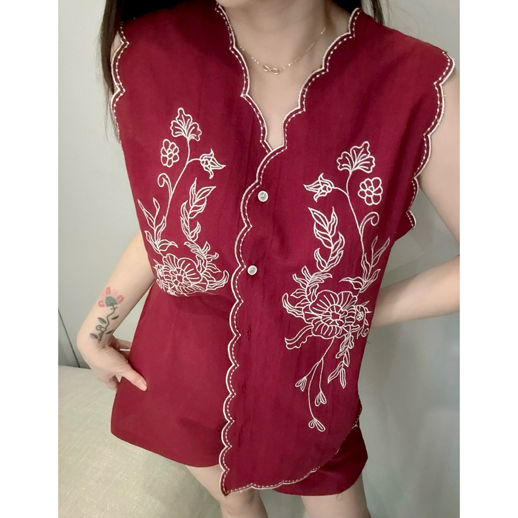 Ndudshop – Embroidery linen set (Kode: 5178) – Setelan Wanita – Setelan Short Wanita – Setelan Celan