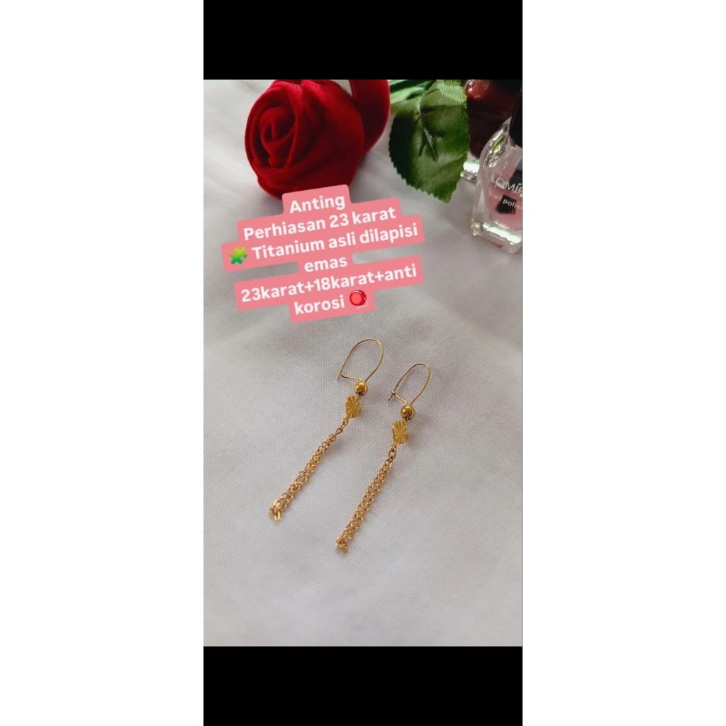 anting titanium asli berlapis emas 23 krt