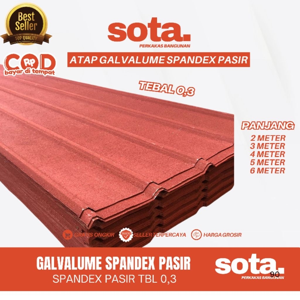 Sota Atap Spandex Pasir Galvalum Tebal 0,3 - Khusus Daerah Semarang Free Ongkir  2 meter,3meter,4met