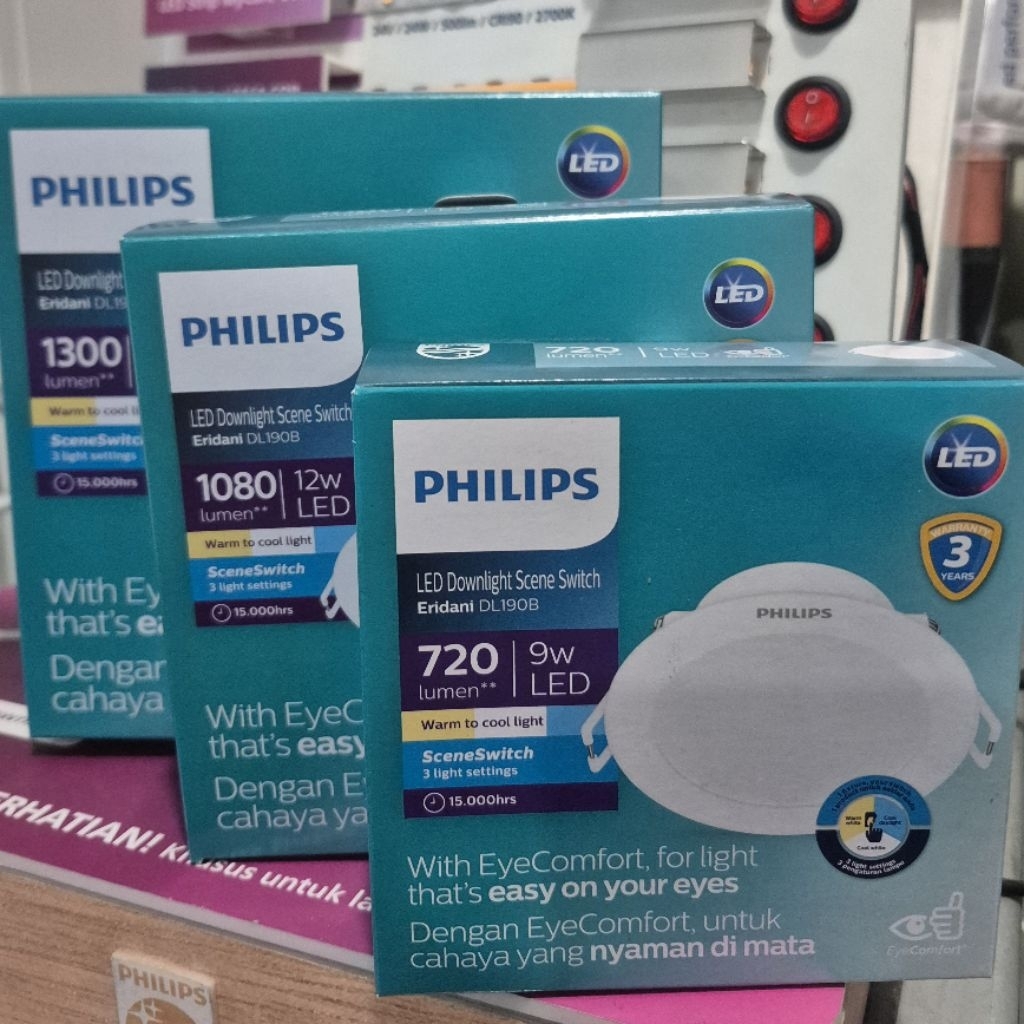 Lampu Downlight PHILIPS SSW Schene Switch Eridani DL190B 9 12 15 Watt 4 5 6 Inch 3 Warna Warm Netral