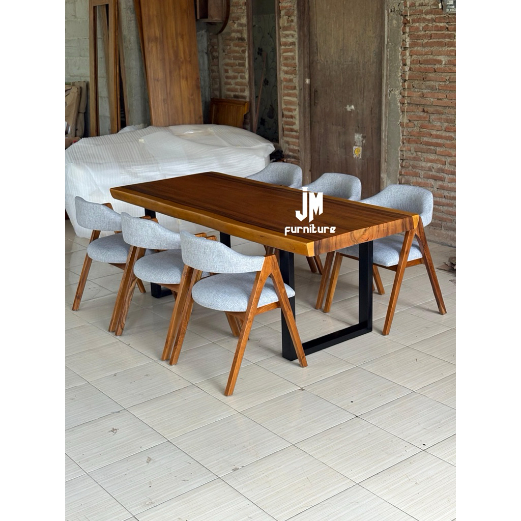 DINNING SET MINIMALIS TOP TABLE MEJA MAKAN MINIMALIS TREMBESI DESAIN MODERN (UK. 180x80cm) TEBAL 8cm