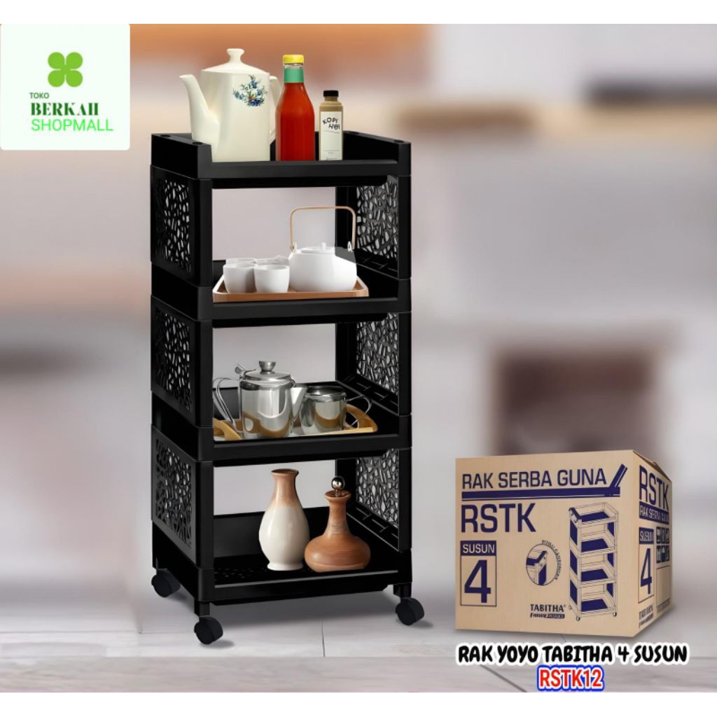 Rak Yoyo Tabitha 4 Susun Rak Plastik Serbaguna 4 Susun Tabitha Warna Hitam Black