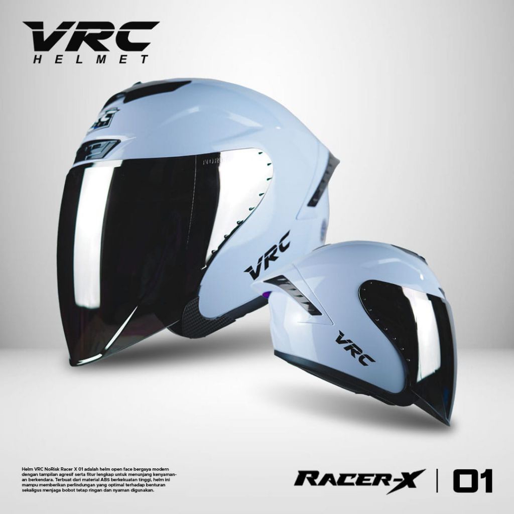 helm half face vrc racer polos blue pastel visor silver support intercom sni