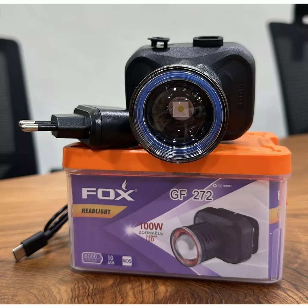 FOX Headlamp Zoom Lampu Senter Kepala Camping LED 100w SOS Tahan 10 Jam GF272