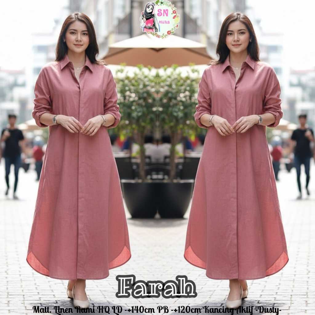 MIDI DRESS SUPER JUMBO KATUN LINEN MOTIF POLOS TERBARU BAJU DRESS LENGAN PANJANG KANCING AKTIF LD 14