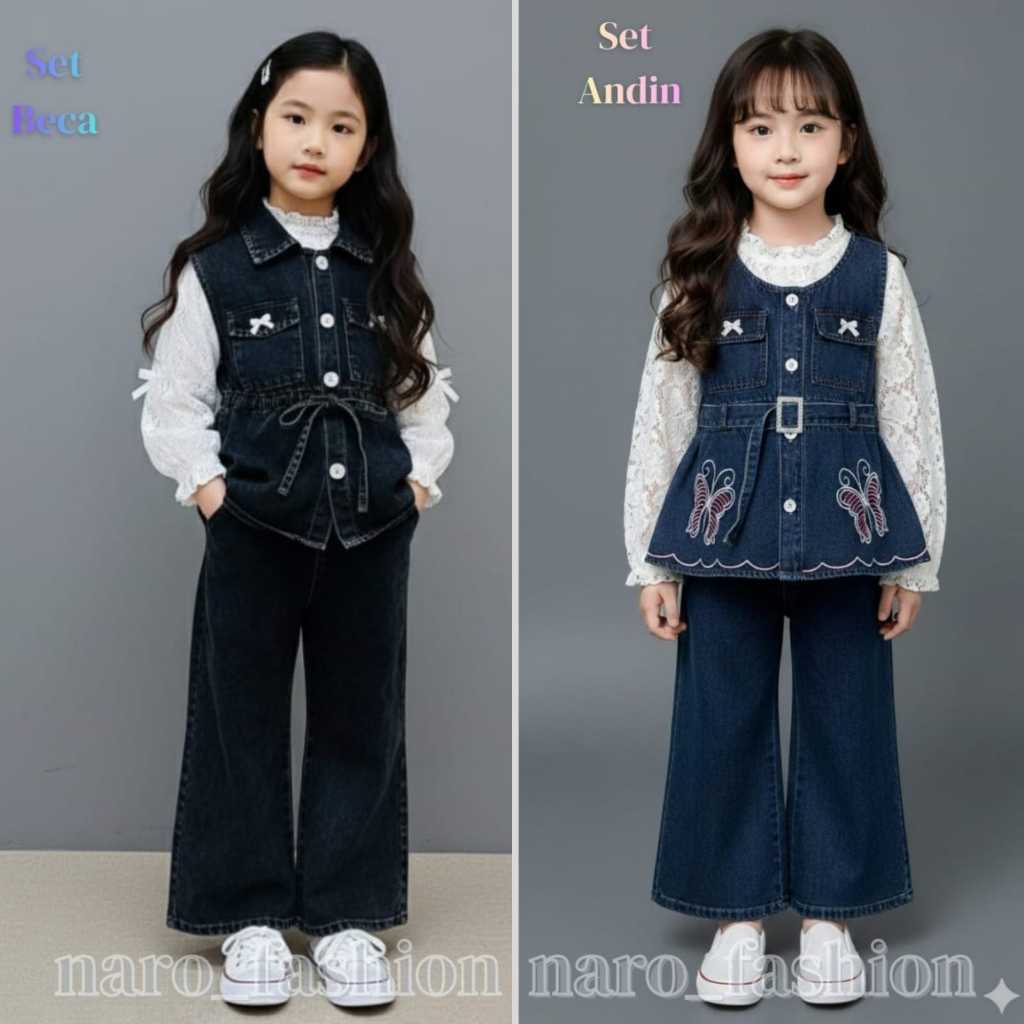 VIOR SET JEANS SULTAN ANAK PEREMPUAN USIA 3-10 TAHUN TERBARU/SETELAN ANAK FULL JEANS IMPOR /BAJU ANA
