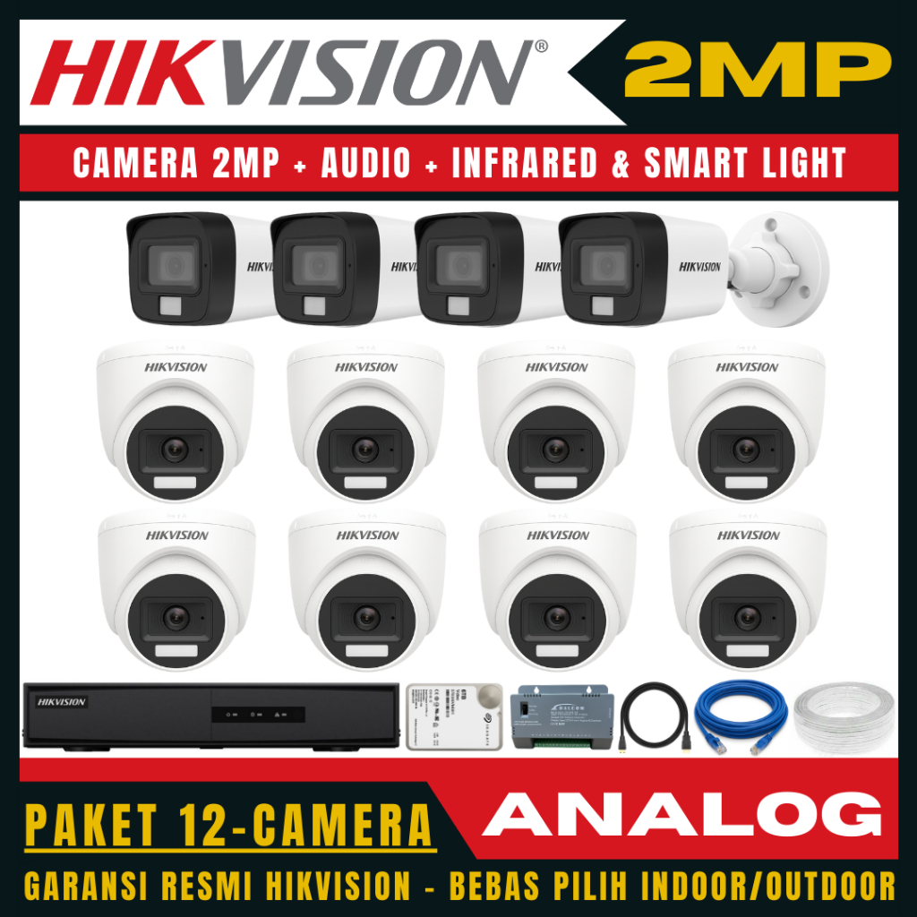 Paket cctv hikvision 2mp audio 16 channel 12 kamera paket cctv lengkap