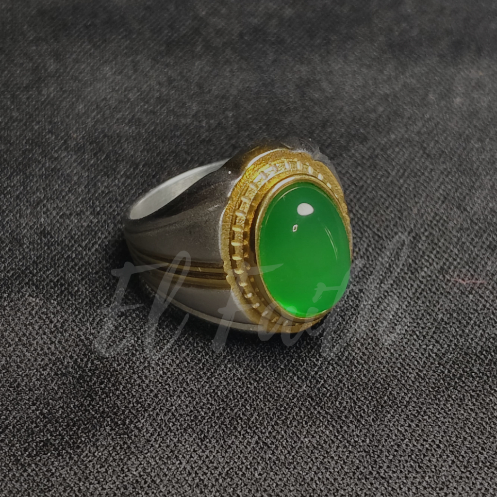 Cincin Pria Batu Akik Hijau Asli Garut