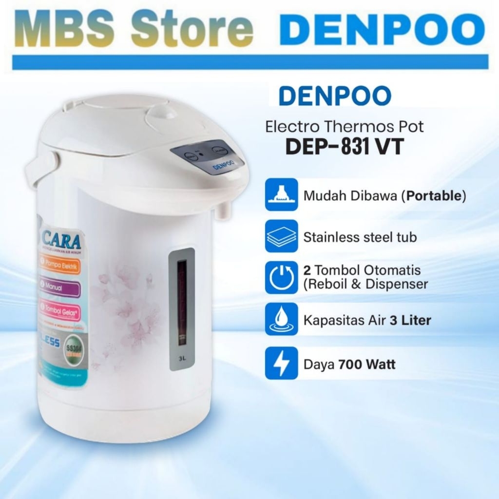 Termos Listrik Denpoo Pemanas Air DEP 831 VT (3 Liter)