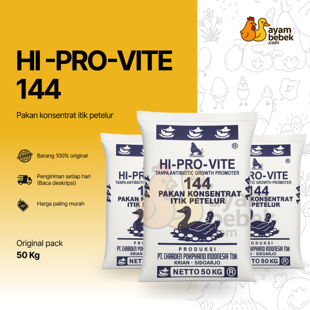 HI-PRO-VITE 144 - Konsentrat Itik / Bebek / Mentok Petelur | GROSIR | PT. Charoen Pokphand | AyamBeb