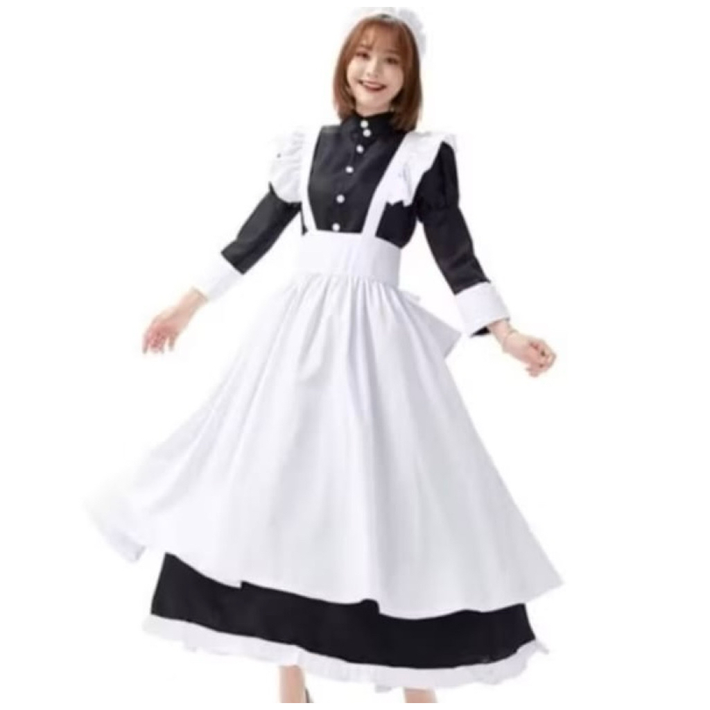 Baju Cosplay Lolita Maid Anime Pembantu Dress Moscrepe Unisex