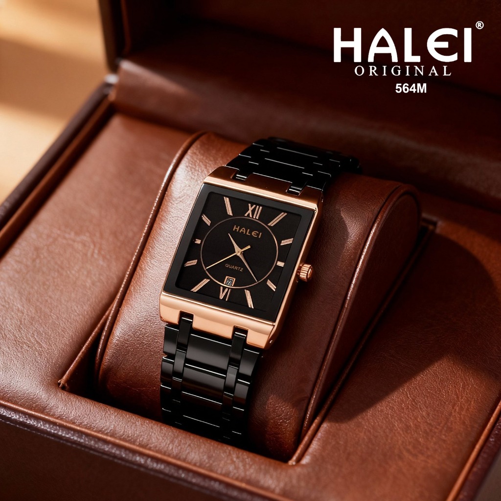 HALEI 564 M - Jam Tangan Branded Pria Rantai Stainless Mesin Seiko Anti Air Garansi Original