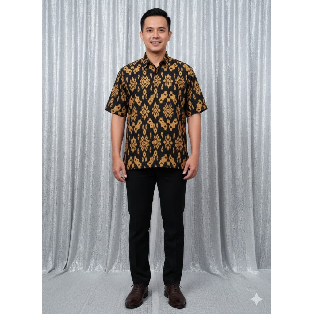 Kemeja Katun Endek Pria Lengan Pendek