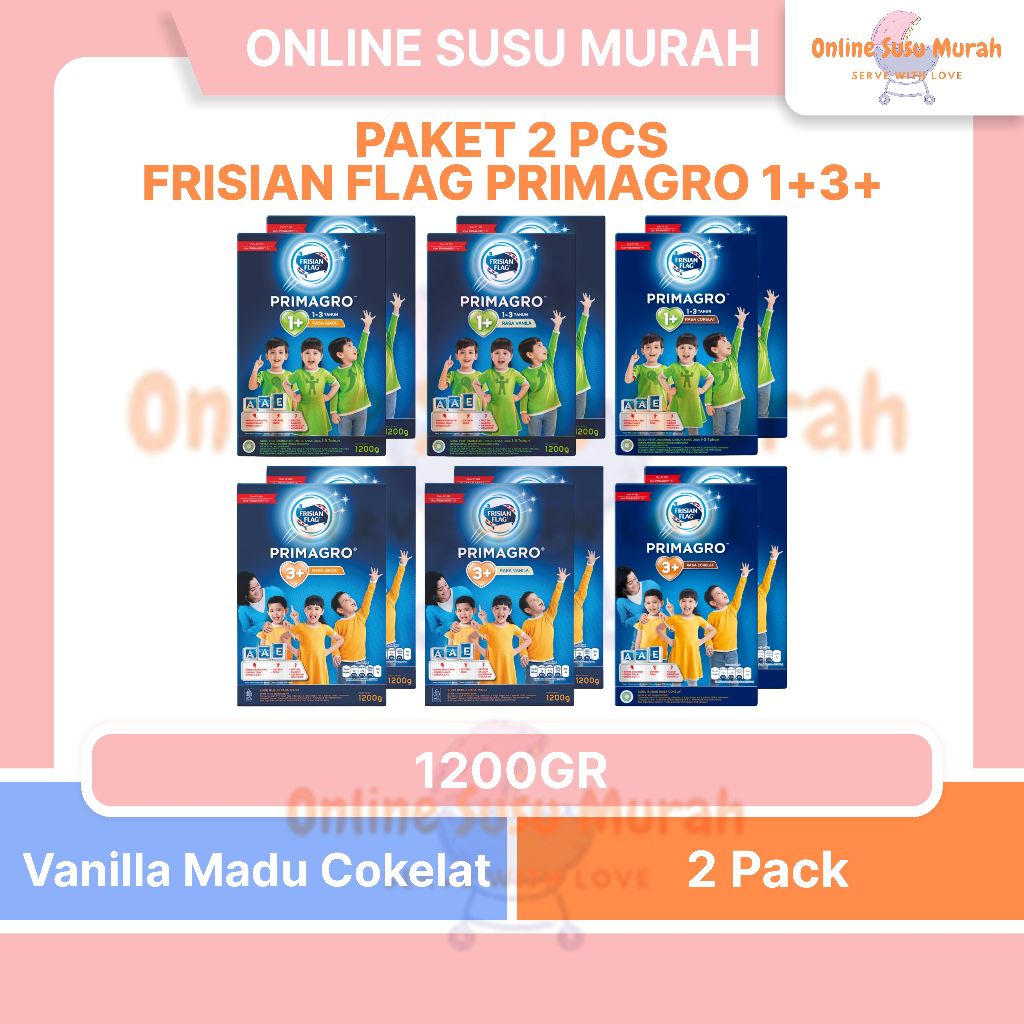 FRISIAN FLAG PRIMAGRO 1+ 3+ PAKET 2 KOTAK VANILA MADU COKLAT 1200GR SSKD