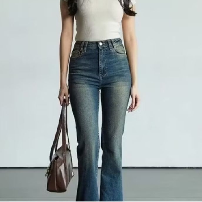 Korea Cutbray Jeans Highwaist Celana Jeans Wanita Kekinian
