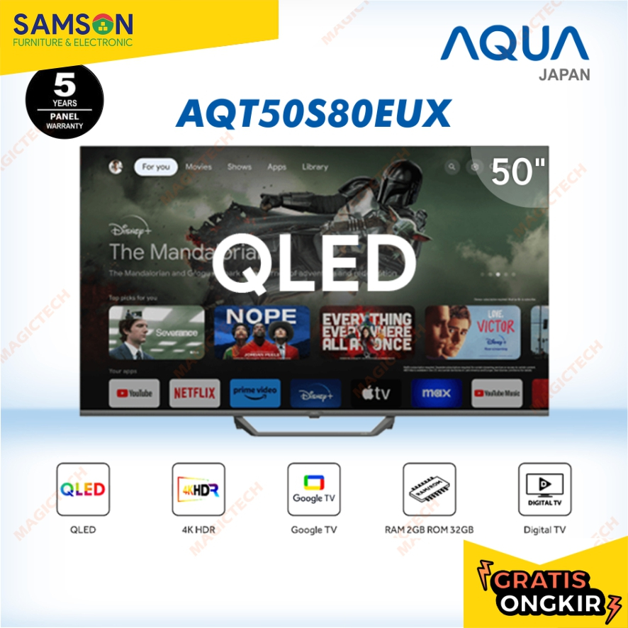 QLED TV AQUA 50 Inch / 50" AQT50S80EUX SMART GOOGLE TV 4K UHD HDR DIGITAL TV