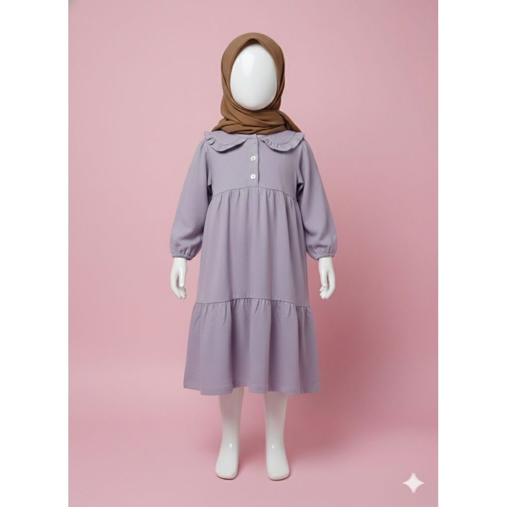 Zahra long dress LILAC - gamis anak perempuan ruffle fashion muslim anak cewek bahan rayon twill