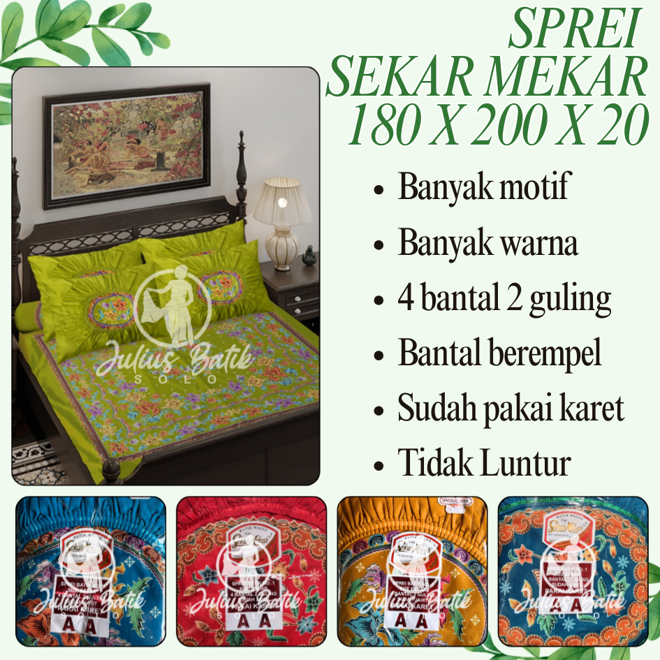 Sprei batik sekar mekar produksi unggul jaya - Sprei Ukuran 180x200 cm - Sprei Nomor 1 - Sprei King