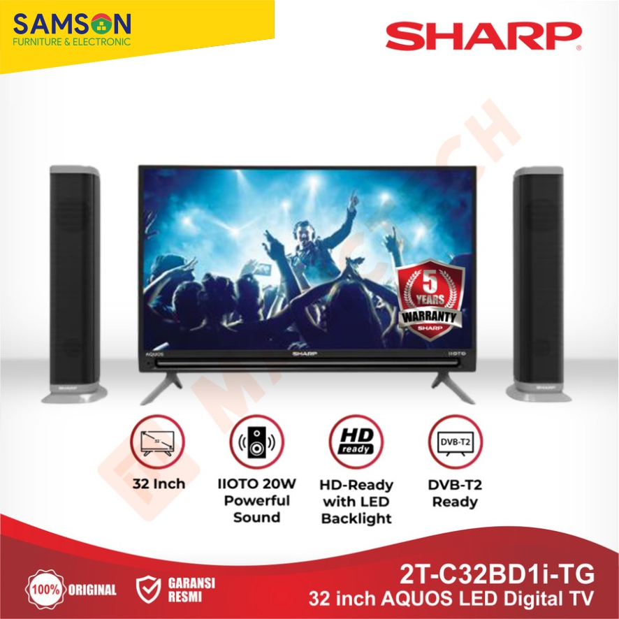 TV LED SHARP 32 INCH (32") 2T-C32BD1i-TG DIGITAL TV SPEAKER TOWER