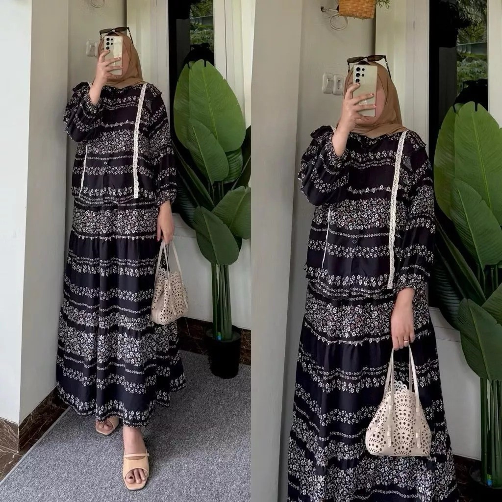 Zayna set rok rayon kombinasi renda LD 110 // setelan rok rayon // one set rok wanita rayon kekinian