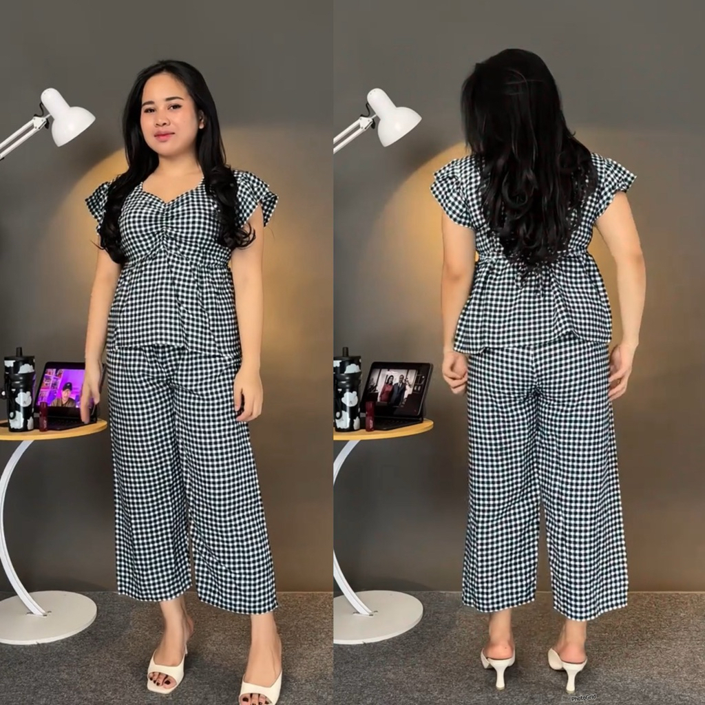 Set Wanita Model Dada Kerut Bahan Rayon Atasan Baju and Celana