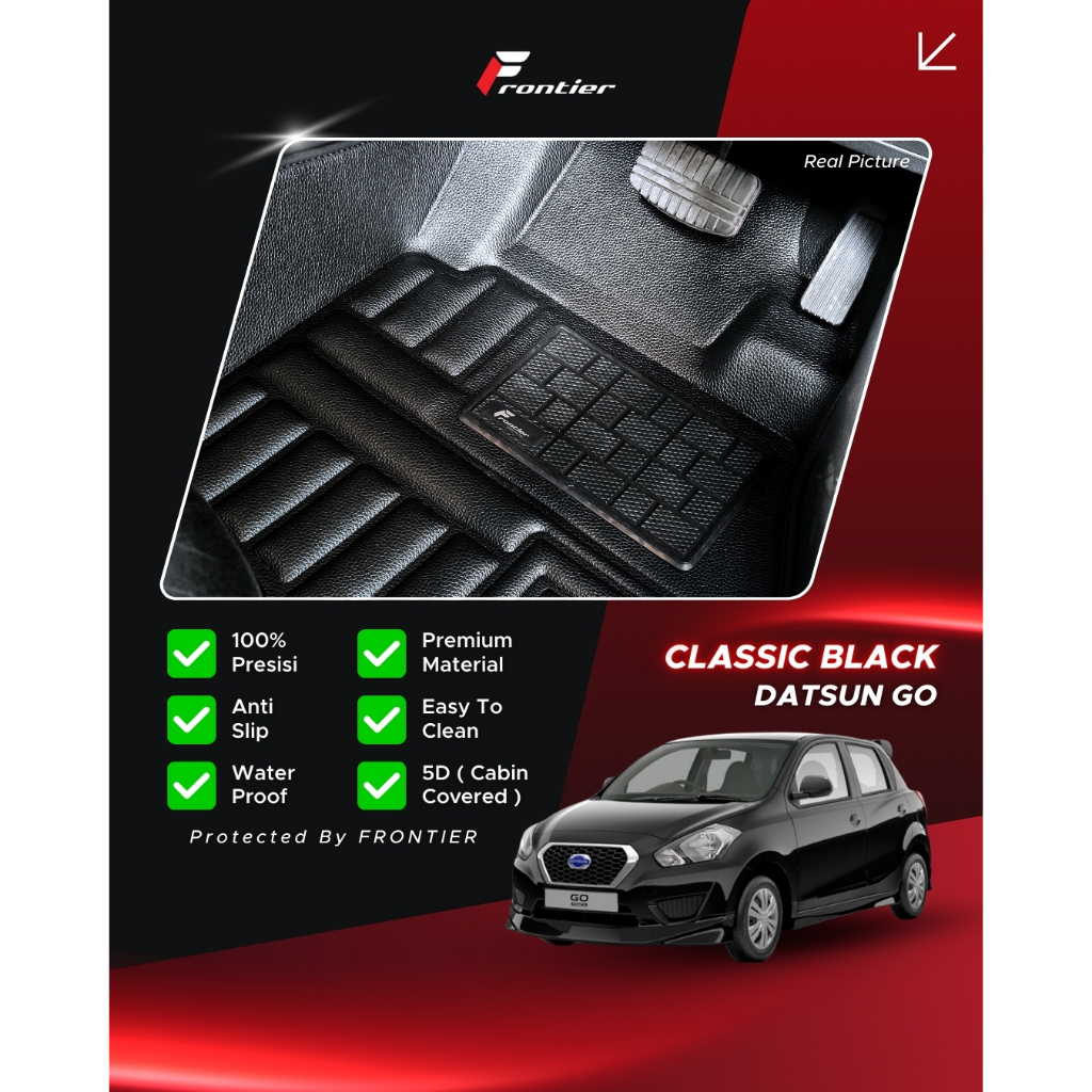 Karpet Mobil 5D Type Classic Black, Untuk Nissan Datsun Go + Vintage, Presisi, Anti Air | Frontier
