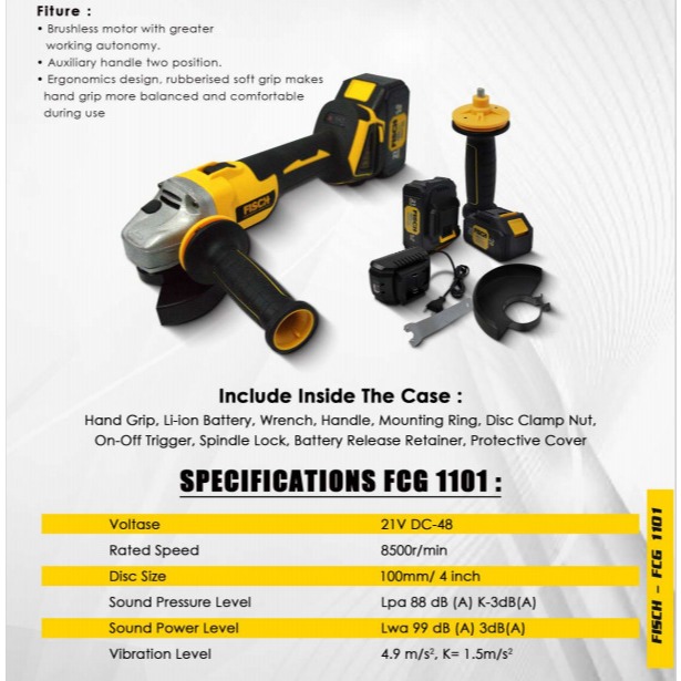 PROMO Fisch Cordless Angle Grinder 21V