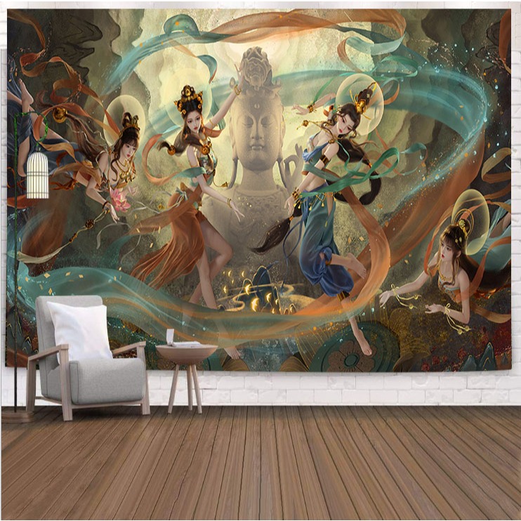 Kain dinding gaya Tibet besar Dunhuang, dekorasi dinding, latar belakang kain hanging untuk kamar ti